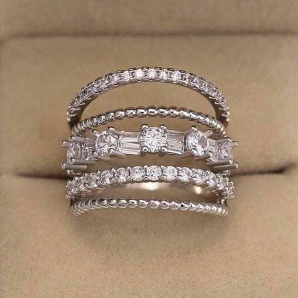 💍NEW 925 STERLING SILVER DIAMOND MULTI BAND RING - Picture 2 of 5
